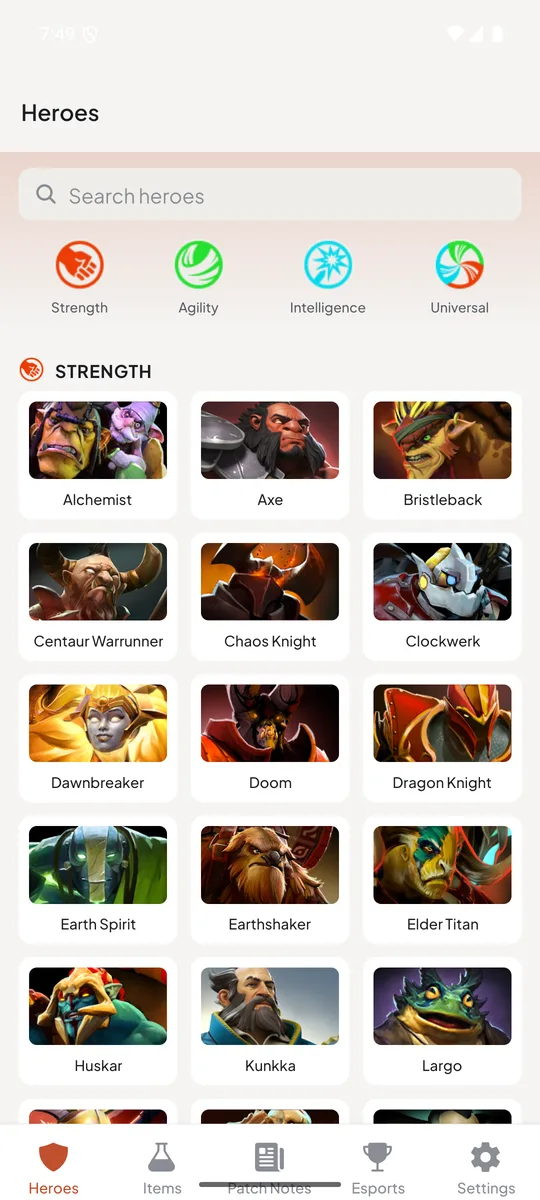 Heroes list screen